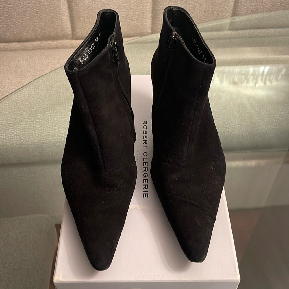Robert Clergerie Suede Bootie w/ Block Heel - Black - Size 7.5